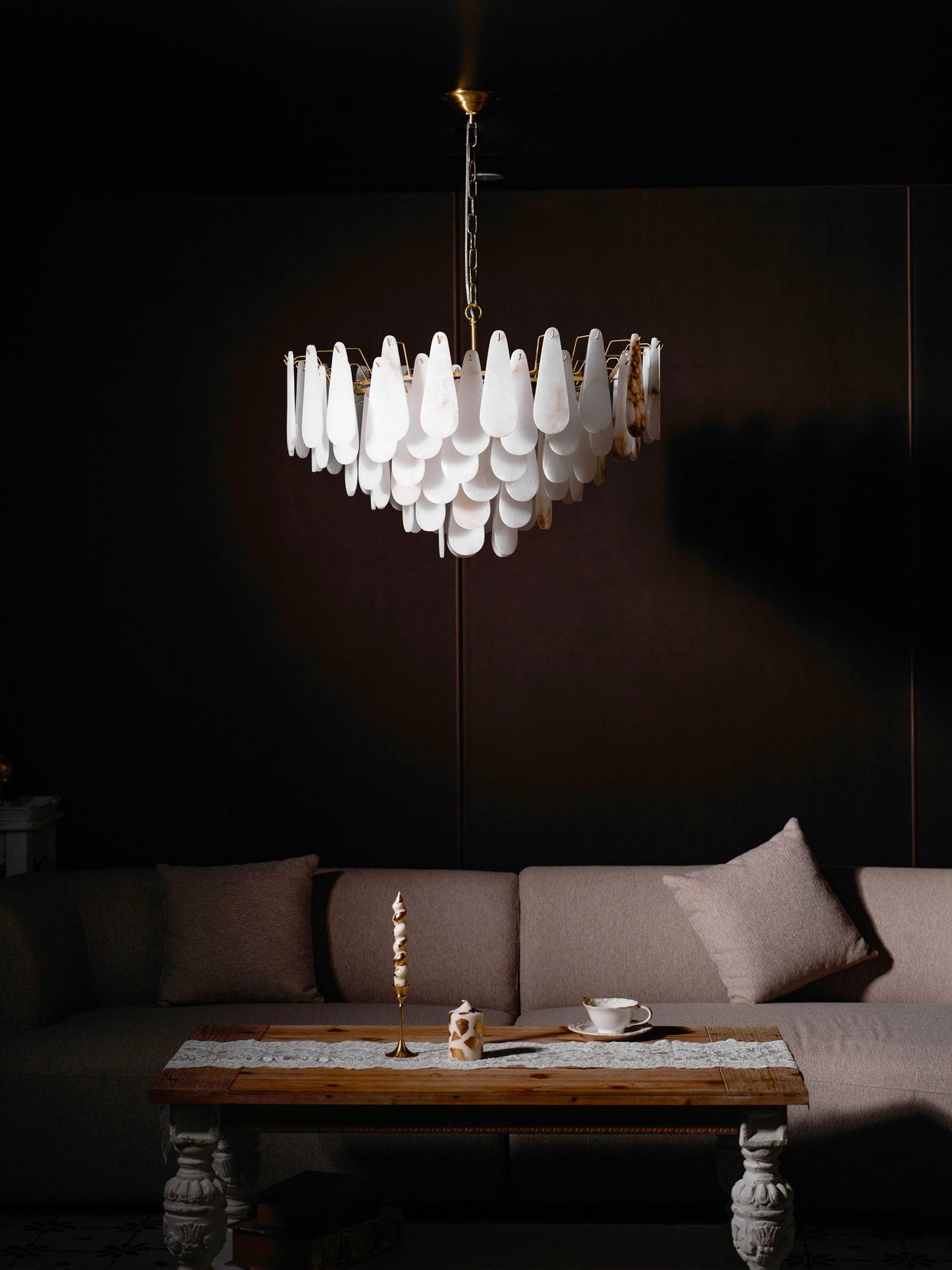 Leon Alabaster Chandelier - Elegant Design with Adjustable Height & LE