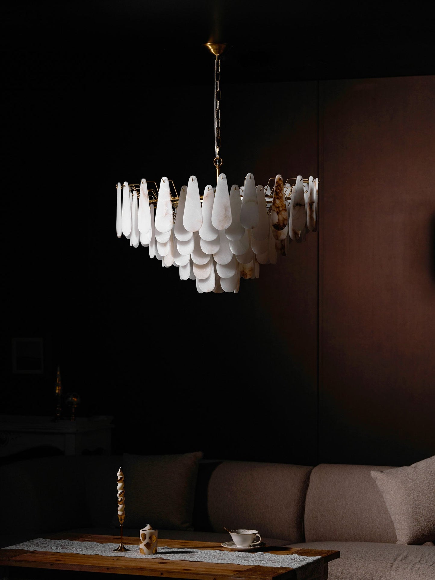 Leon Alabaster Chandelier - Elegant Design with Adjustable Height & LE