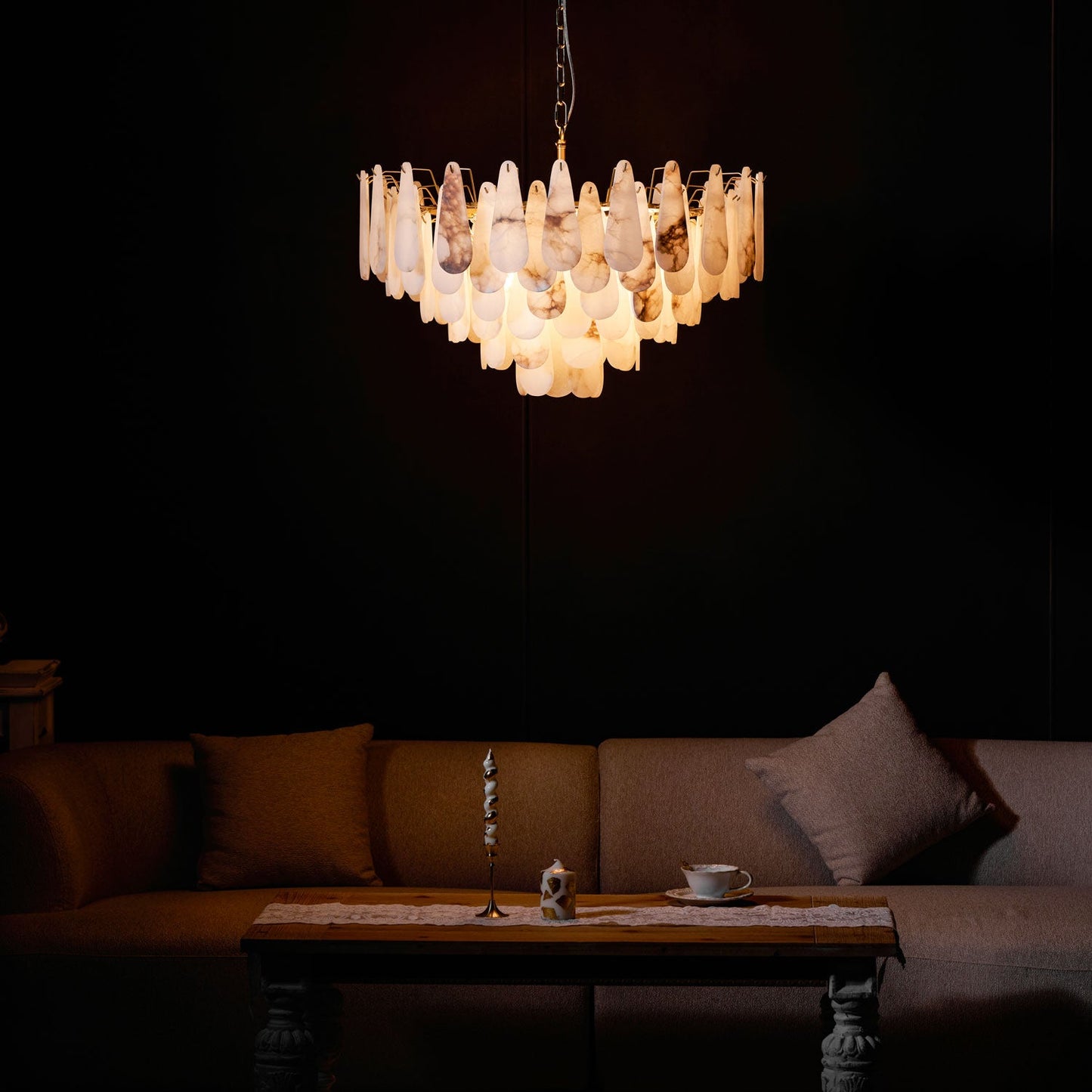 Leon Alabaster Chandelier - Elegant Design with Adjustable Height & LE