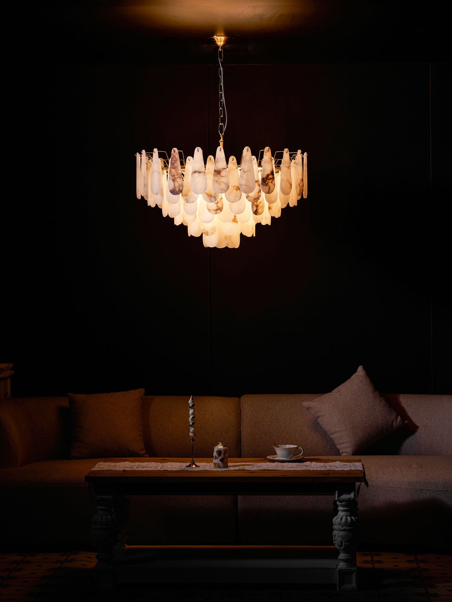 Leon Alabaster Chandelier - Elegant Design with Adjustable Height & LE