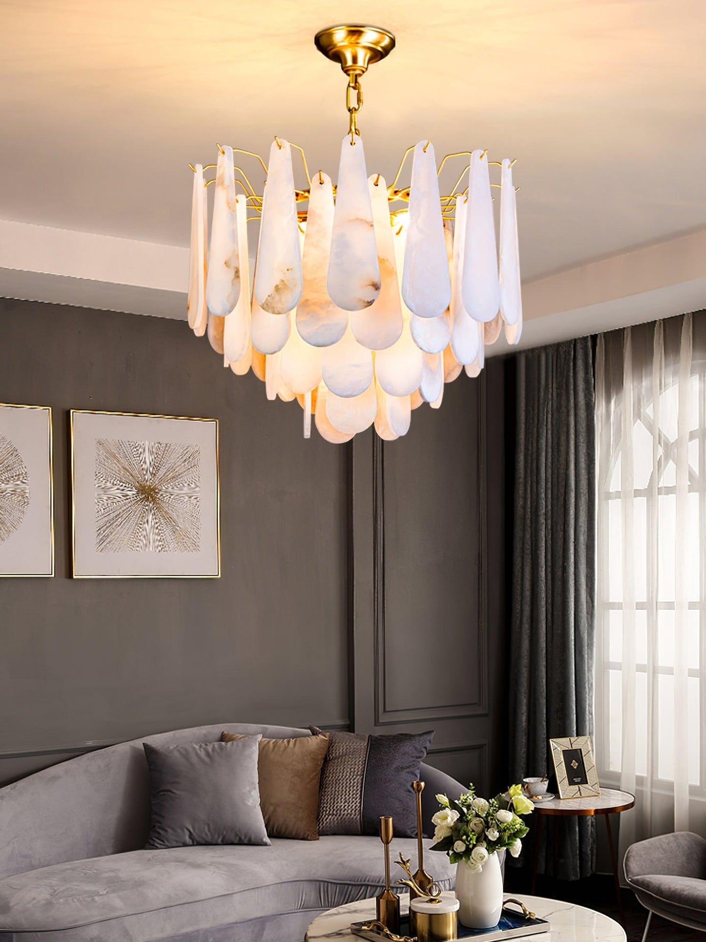 Leon Alabaster Chandelier - Elegant Design with Adjustable Height & LE