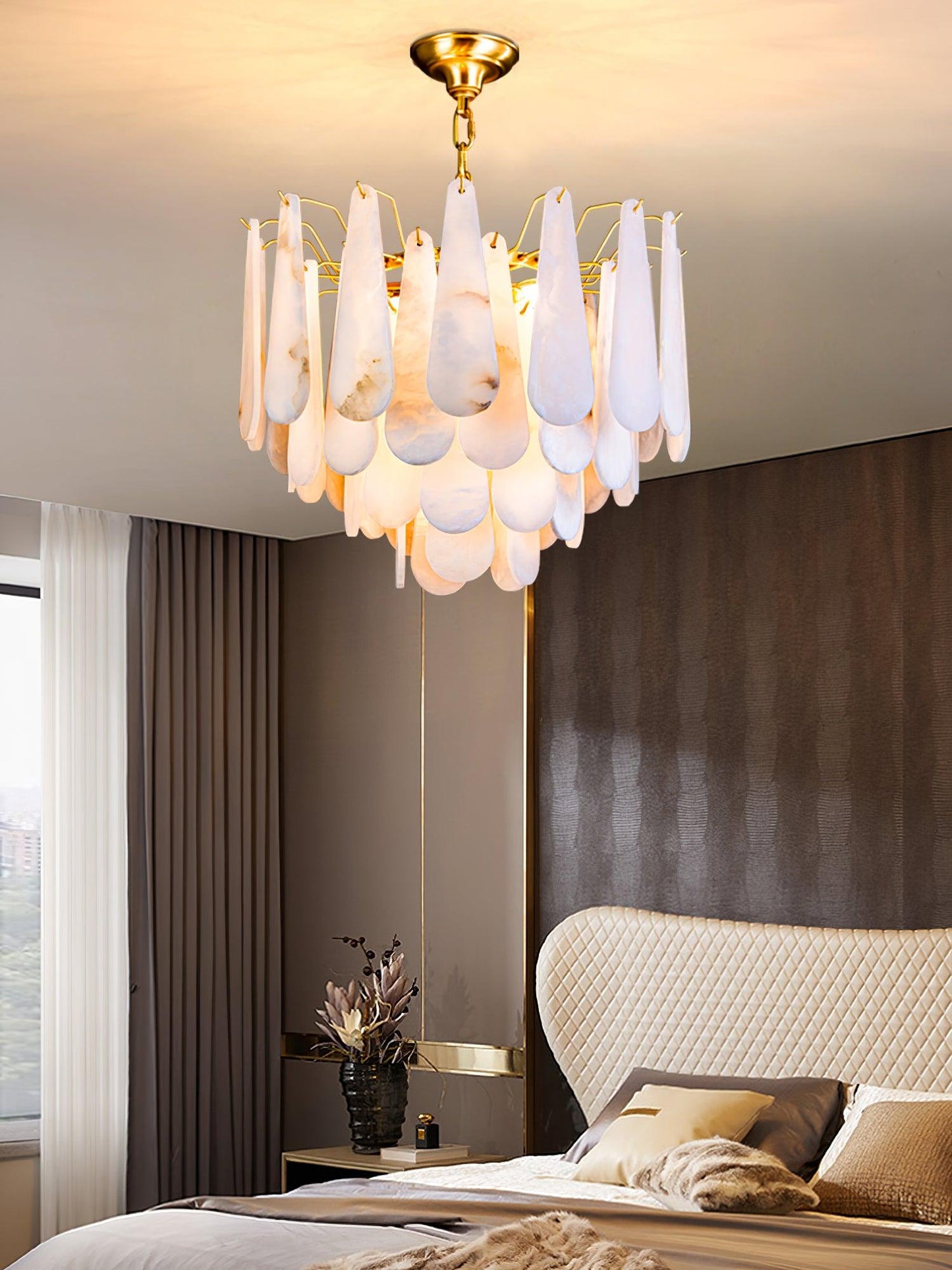 Leon Alabaster Chandelier - Elegant Design with Adjustable Height & LE