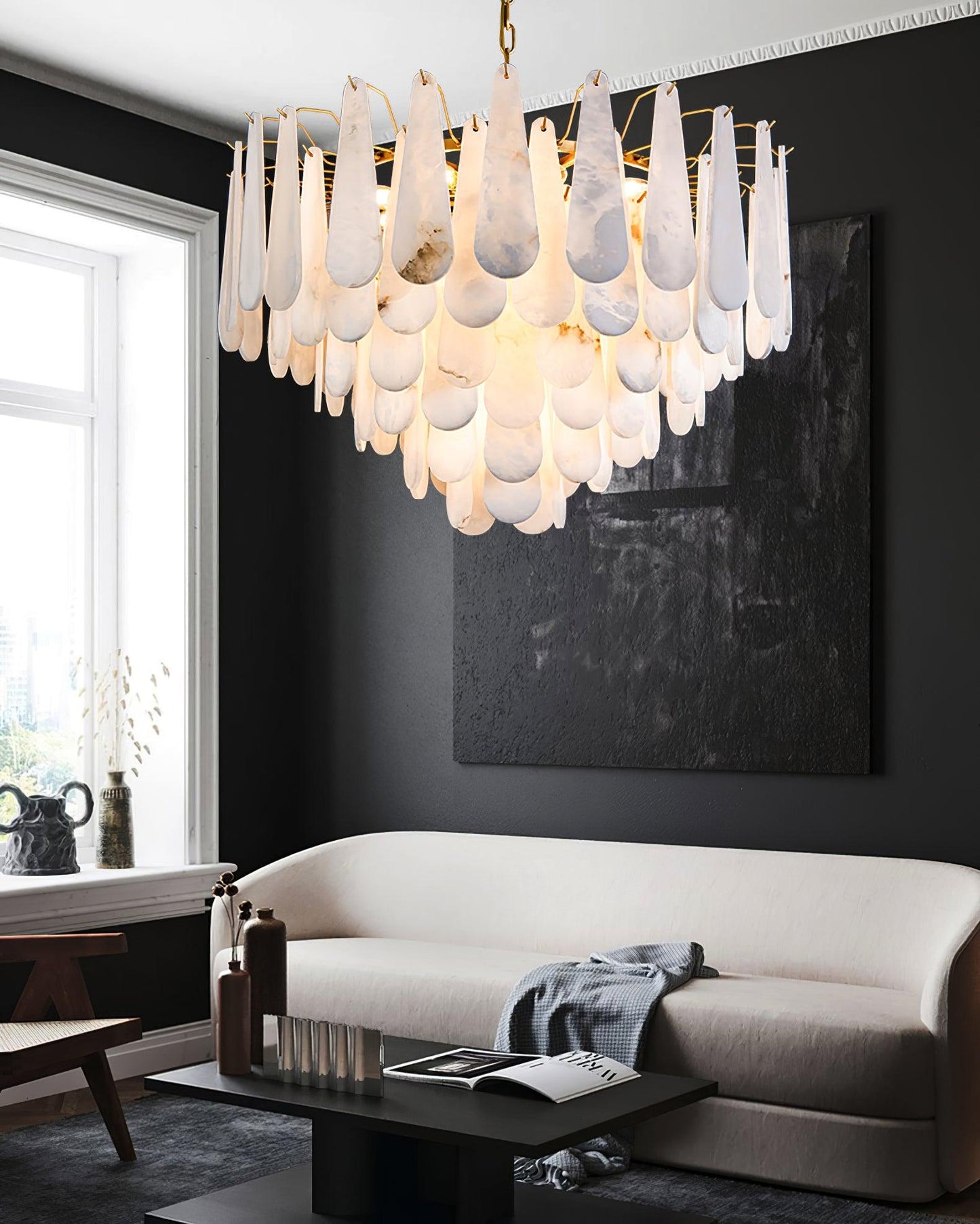 Leon Alabaster Chandelier - Elegant Design with Adjustable Height & LE