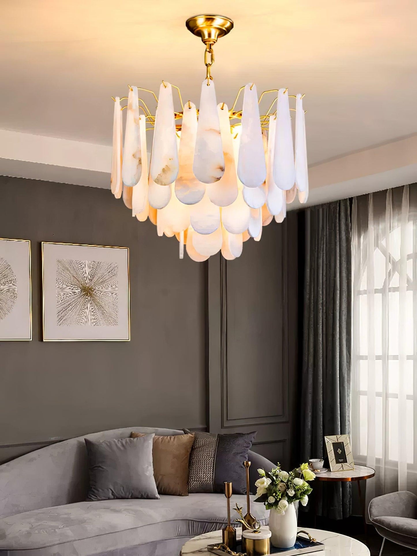 Leon Alabaster Chandelier - Elegant Design with Adjustable Height & LE