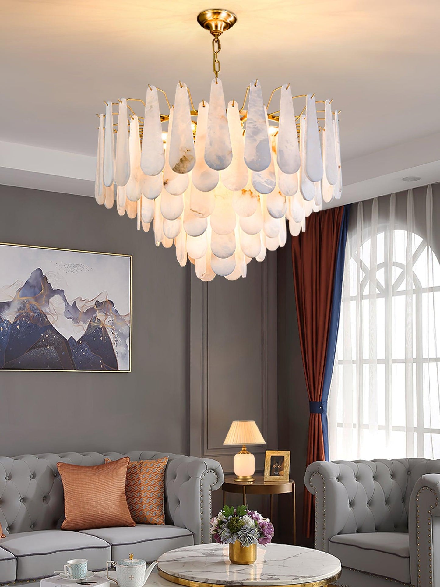 Leon Alabaster Chandelier - Elegant Design with Adjustable Height & LE