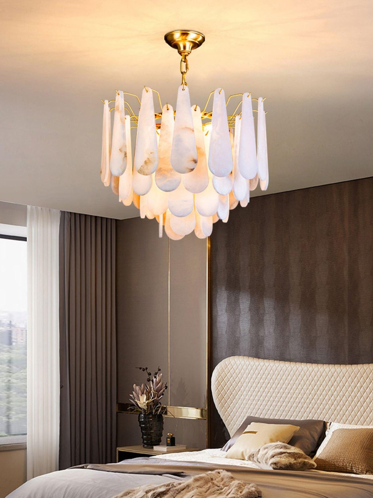 Leon Alabaster Chandelier - Elegant Design with Adjustable Height & LE