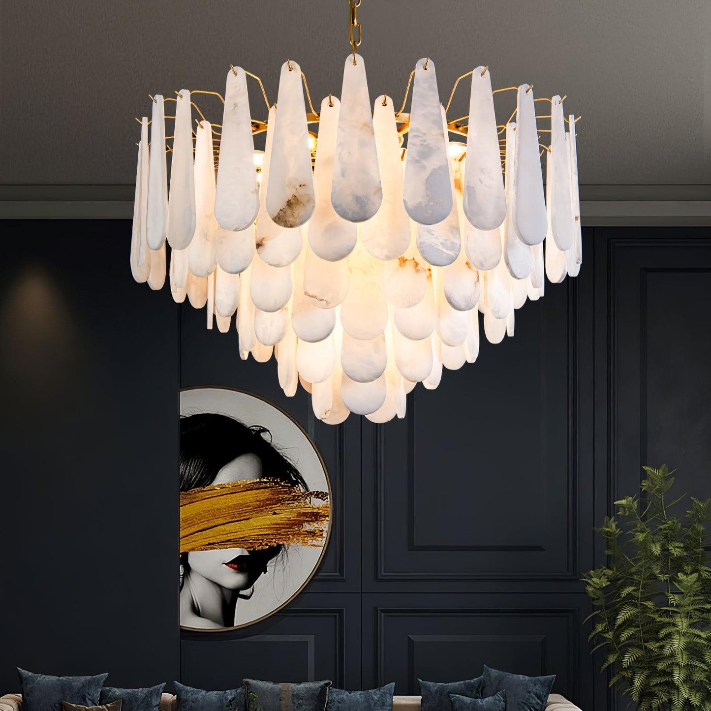 Leon Alabaster Chandelier - Elegant Design with Adjustable Height & LE