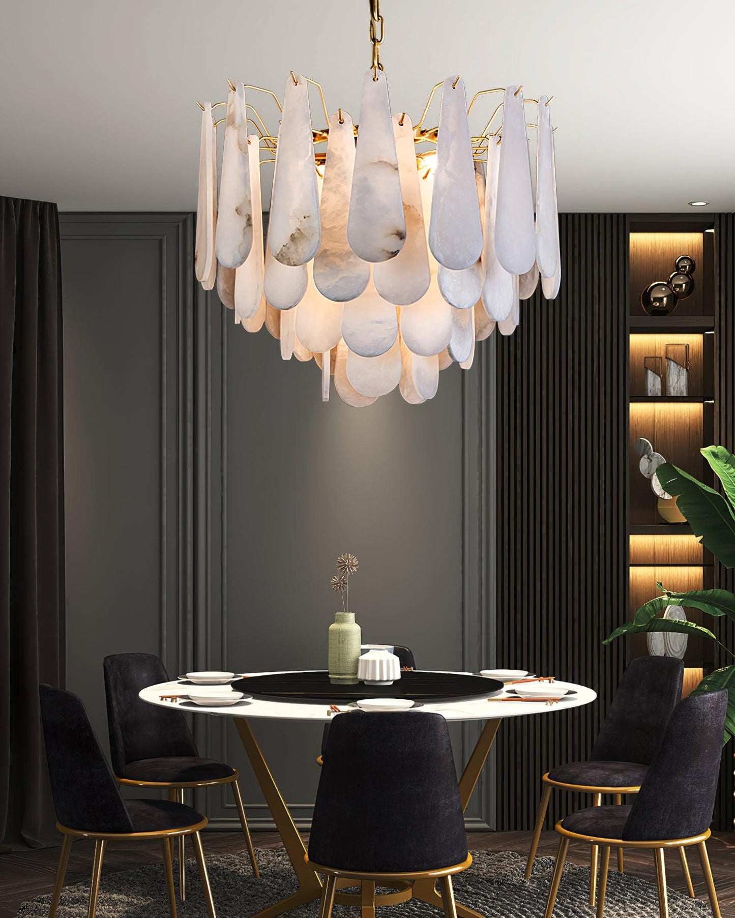Leon Alabaster Chandelier - Elegant Design with Adjustable Height & LE