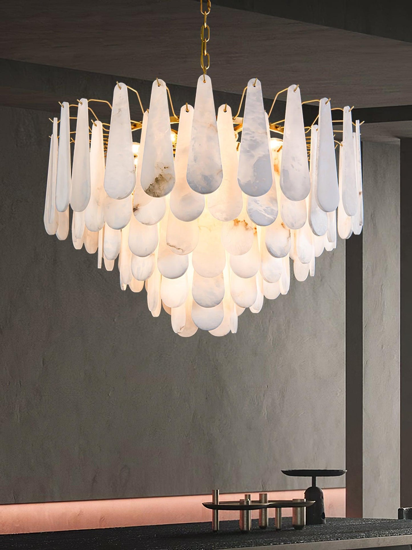 Leon Alabaster Chandelier - Elegant Design with Adjustable Height & LE