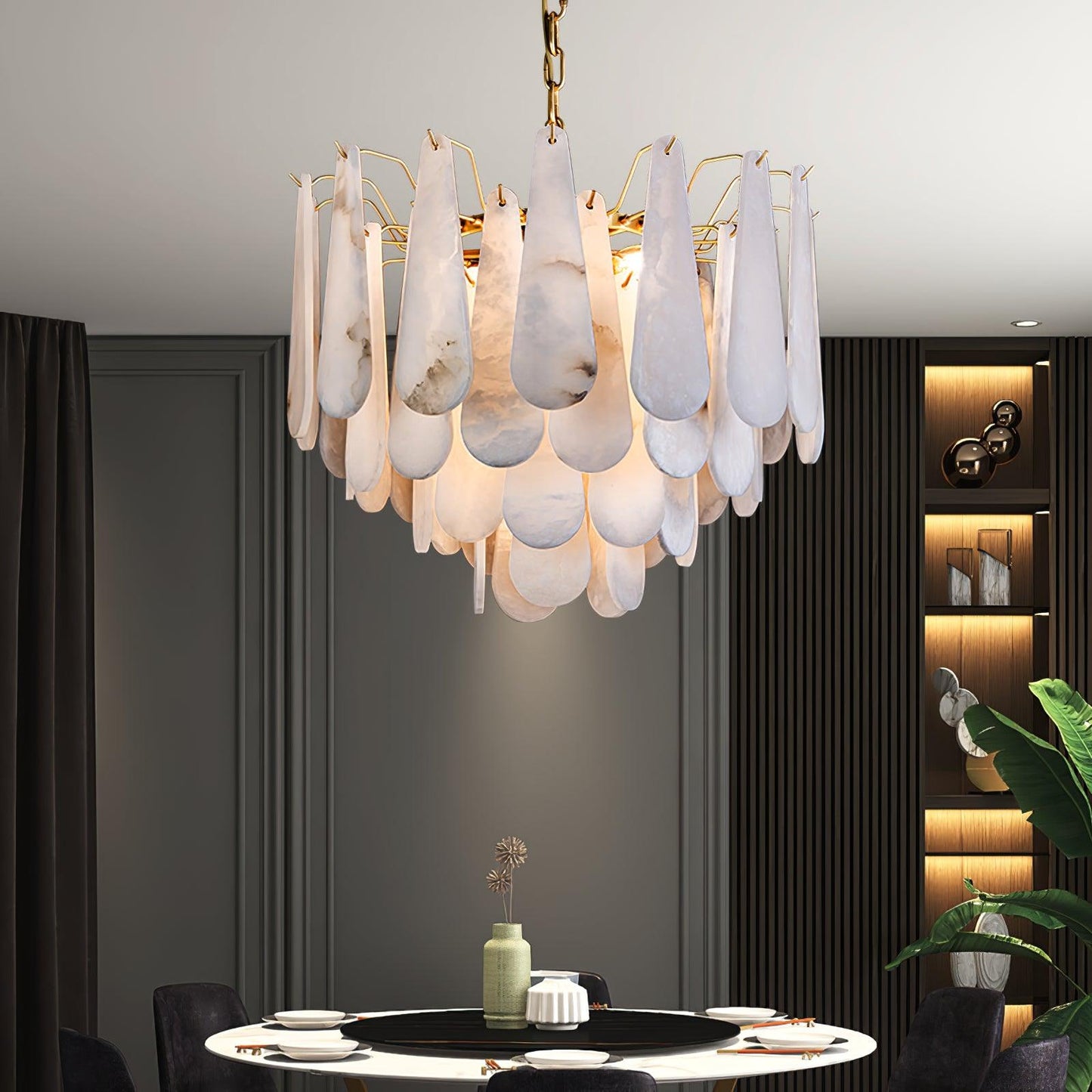 Leon Alabaster Chandelier - Elegant Design with Adjustable Height & LE