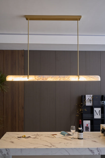 Linear Alabaster Chandelier with Adjustable Height and Soft LED Lighti
