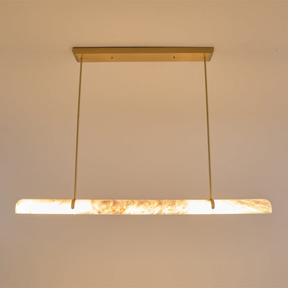 Linear Alabaster Chandelier with Adjustable Height and Soft LED Lighti