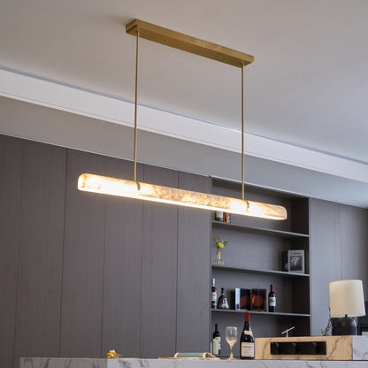 Linear Alabaster Chandelier with Adjustable Height and Soft LED Lighti