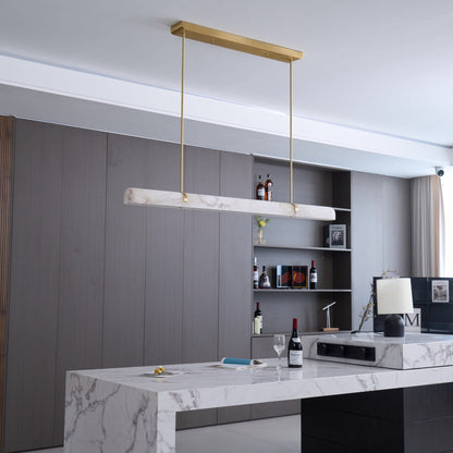 Linear Alabaster Chandelier with Adjustable Height and Soft LED Lighti
