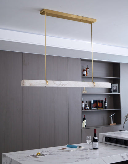 Linear Alabaster Chandelier with Adjustable Height and Soft LED Lighti