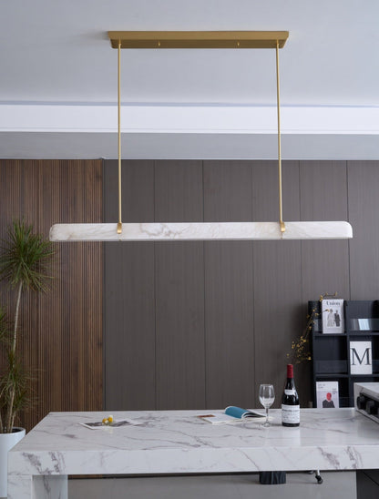 Linear Alabaster Chandelier with Adjustable Height and Soft LED Lighti