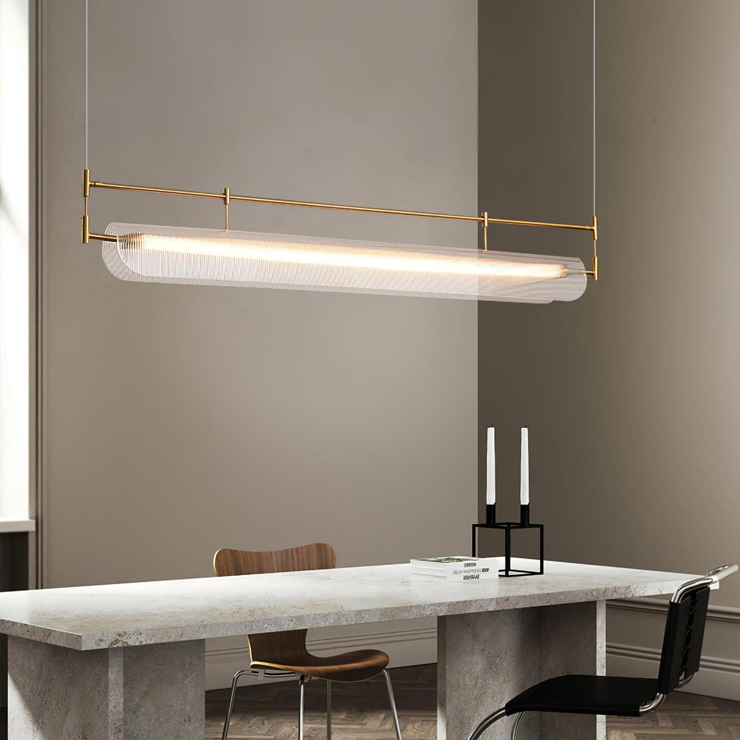 Modern Linear Strip Chandelier - Adjustable Height, Energy-Efficient L