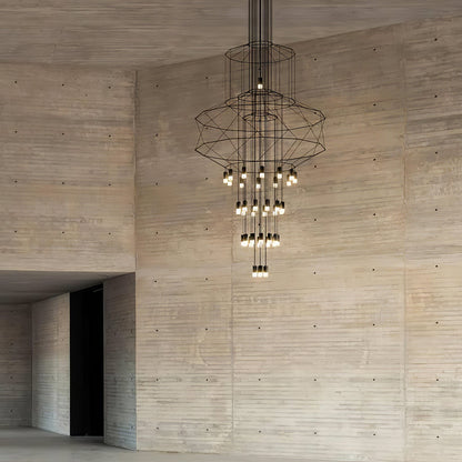 Elegant Lattice Chandelier with Adjustable Height and Crystal Accents