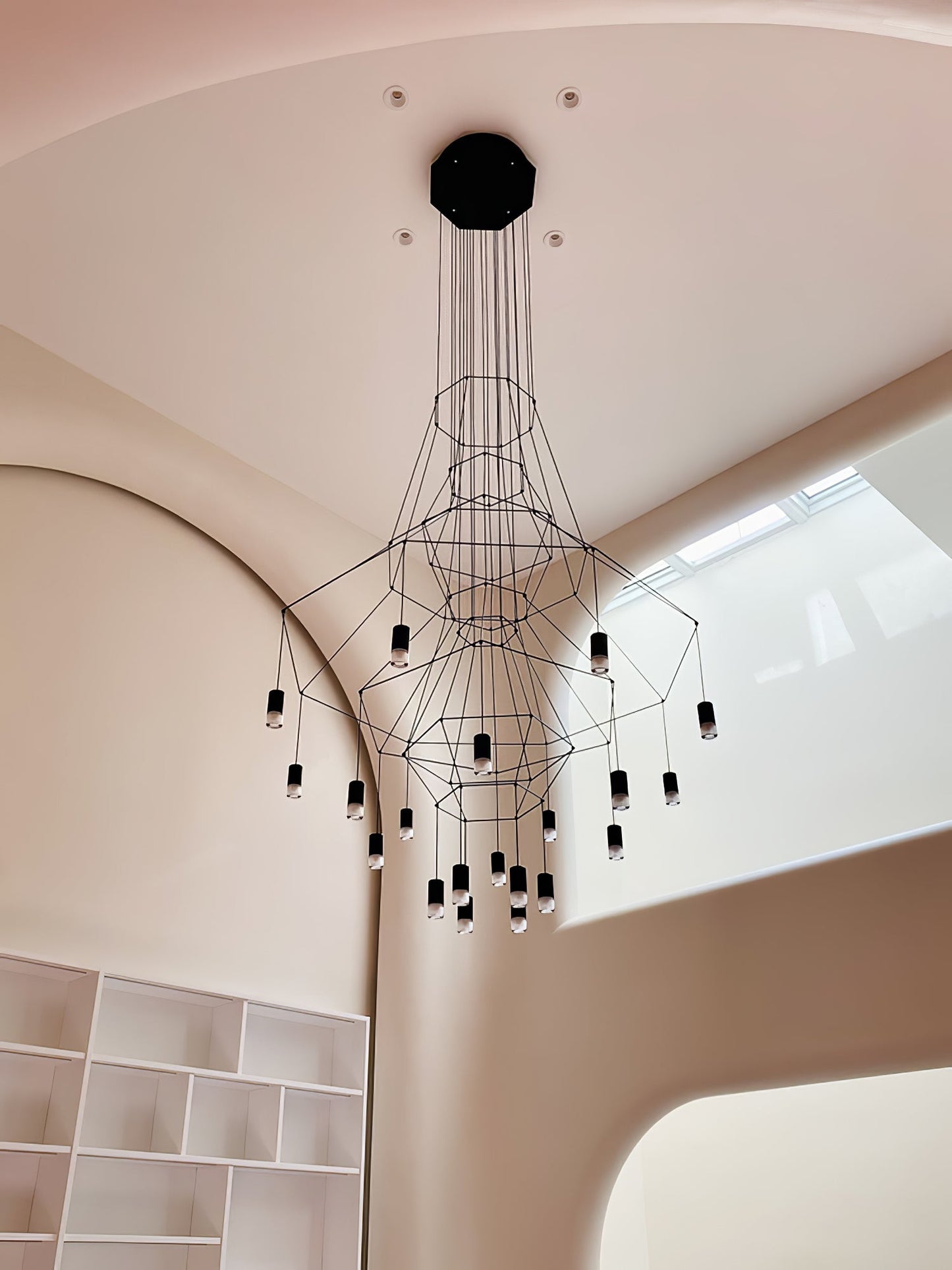 Elegant Lattice Chandelier with Adjustable Height and Crystal Accents
