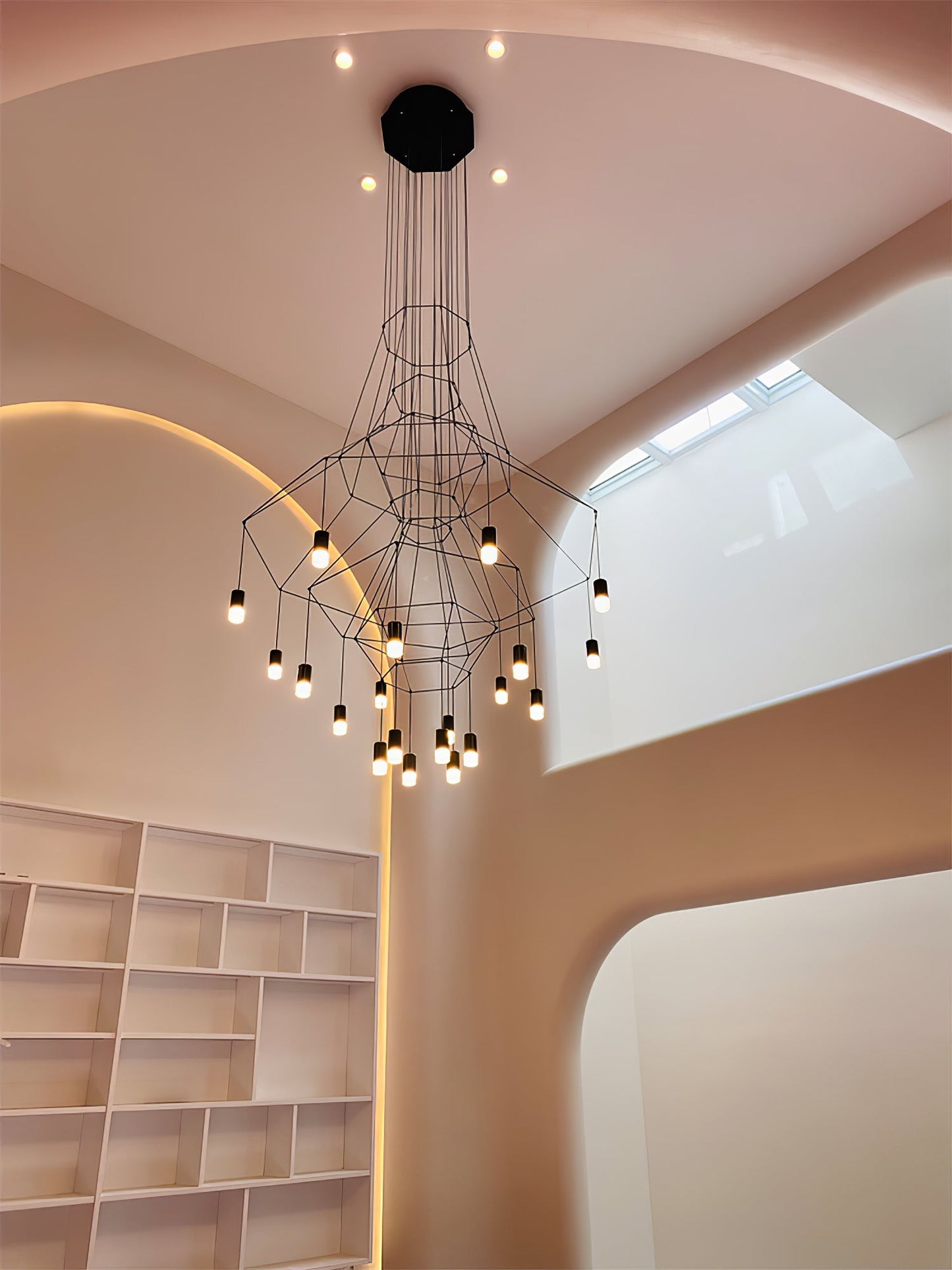 Elegant Lattice Chandelier with Adjustable Height and Crystal Accents