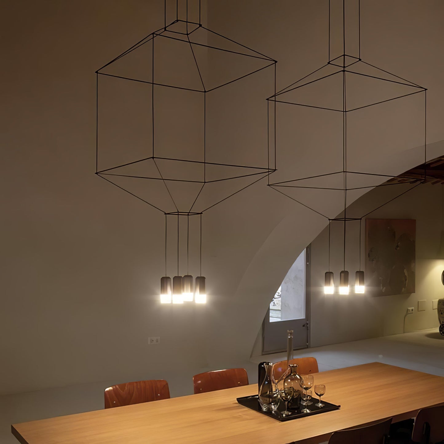 Geometric Lines Pendant Lamp - Adjustable Height, Energy-Efficient LED