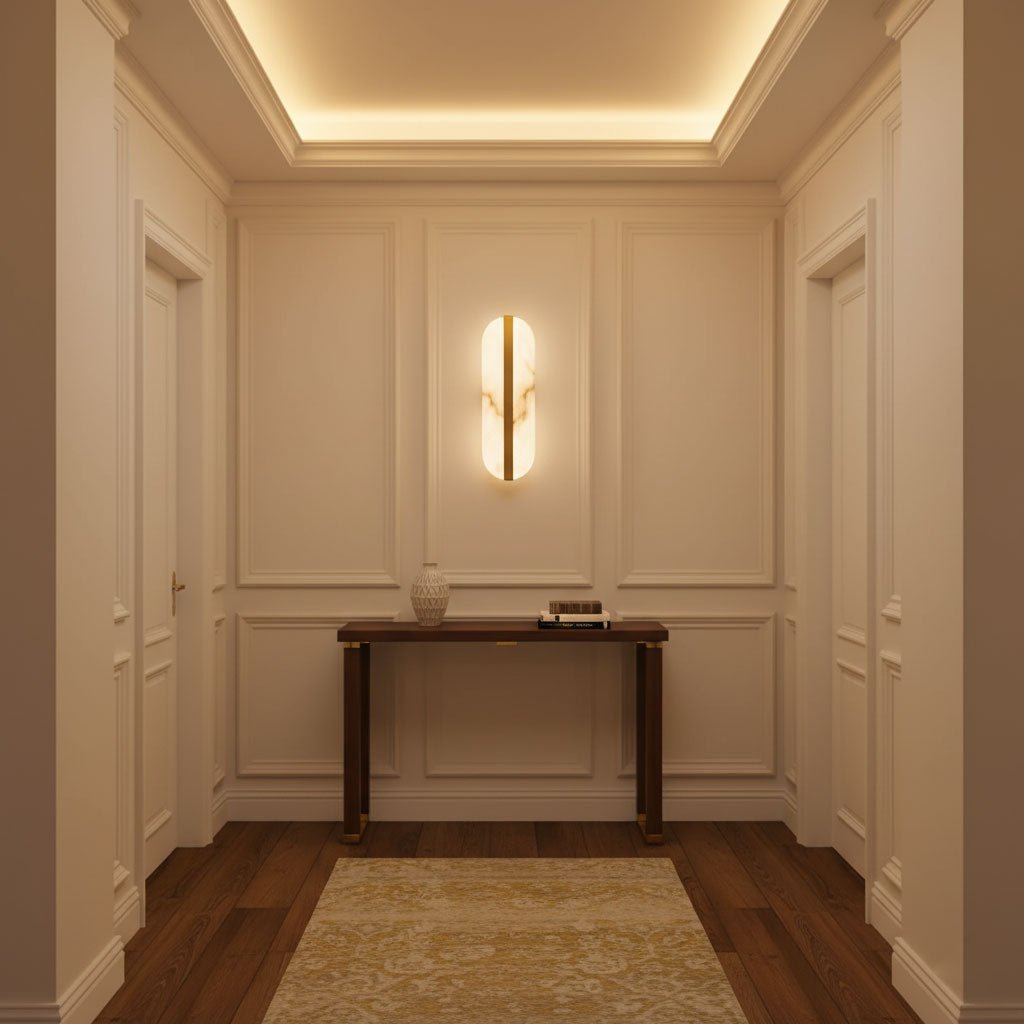 Modern Long Ellipse Alabaster Wall Sconce with Adjustable Light Direct