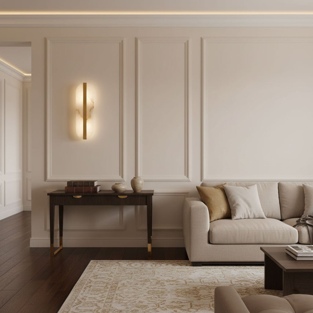 Modern Long Ellipse Alabaster Wall Sconce with Adjustable Light Direct