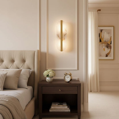 Modern Long Ellipse Alabaster Wall Sconce with Adjustable Light Direct
