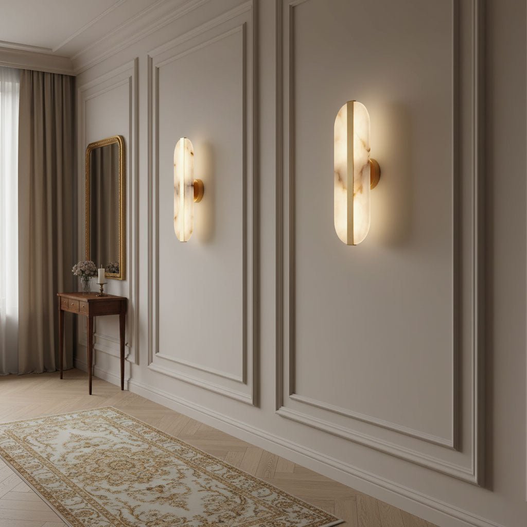 Modern Long Ellipse Alabaster Wall Sconce with Adjustable Light Direct