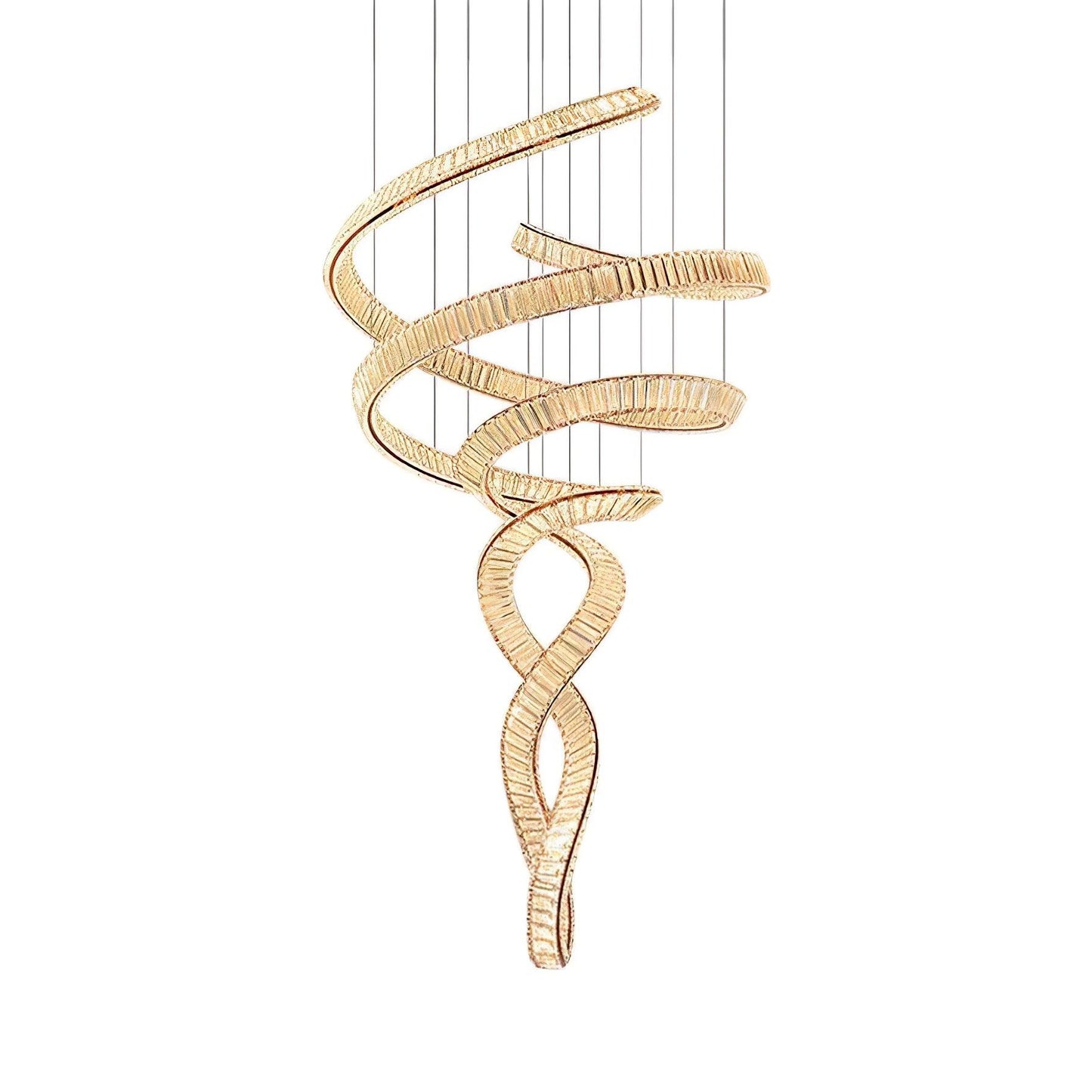 Elegant Long Spiral Crystal Chandelier with Adjustable Height & LED Li