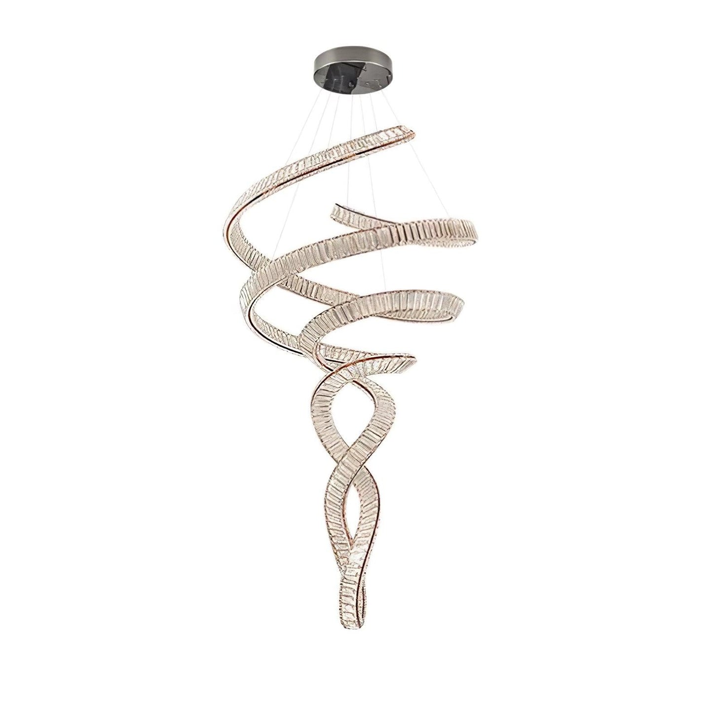 Elegant Long Spiral Crystal Chandelier with Adjustable Height & LED Li