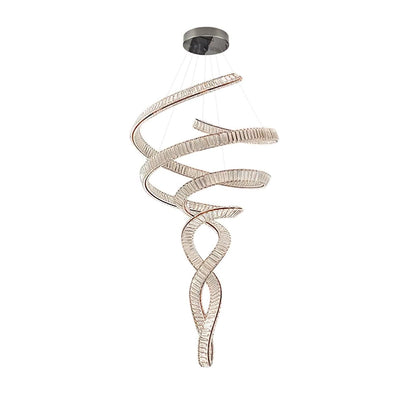 Elegant Long Spiral Crystal Chandelier with Adjustable Height & LED Li