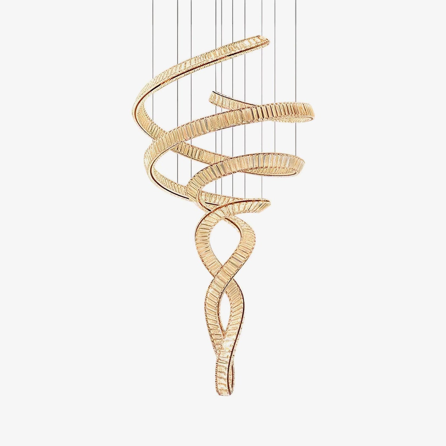 Elegant Long Spiral Crystal Chandelier with Adjustable Height & LED Li