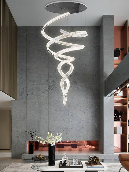 Elegant Long Spiral Crystal Chandelier with Adjustable Height & LED Li