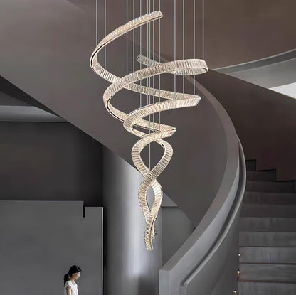 Elegant Long Spiral Crystal Chandelier with Adjustable Height & LED Li