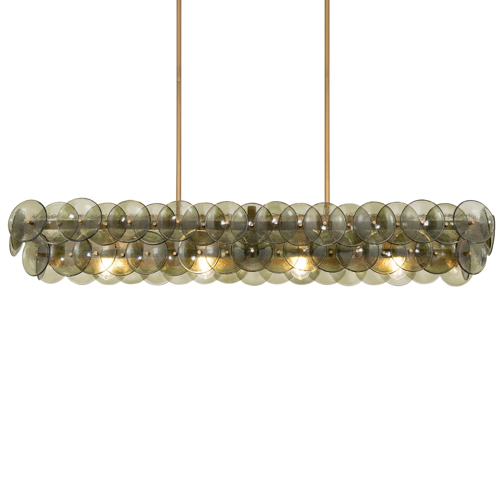Pressed Glass Disc Linear Chandelier with Adjustable Height & LED Comp