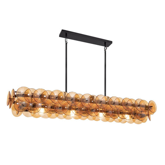 Pressed Glass Disc Linear Chandelier with Adjustable Height & LED Comp