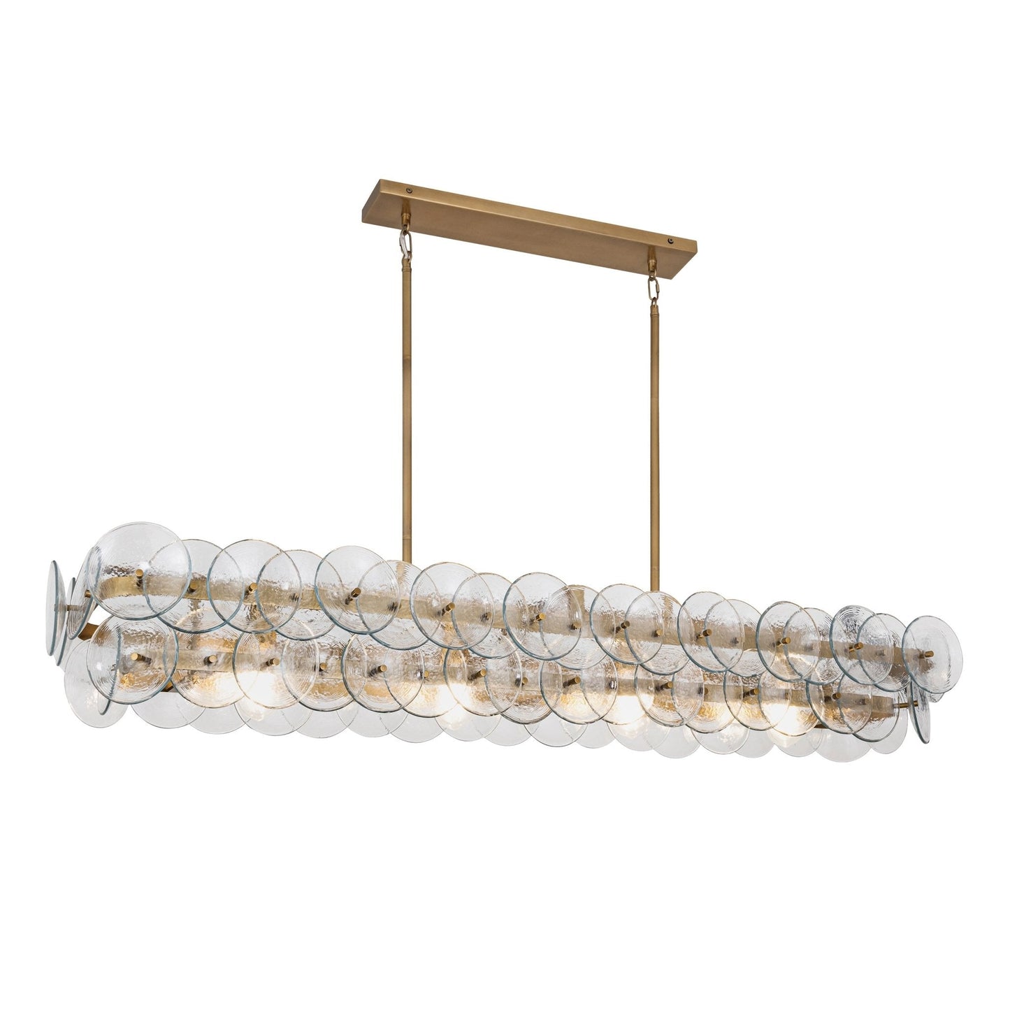 Pressed Glass Disc Linear Chandelier with Adjustable Height & LED Comp
