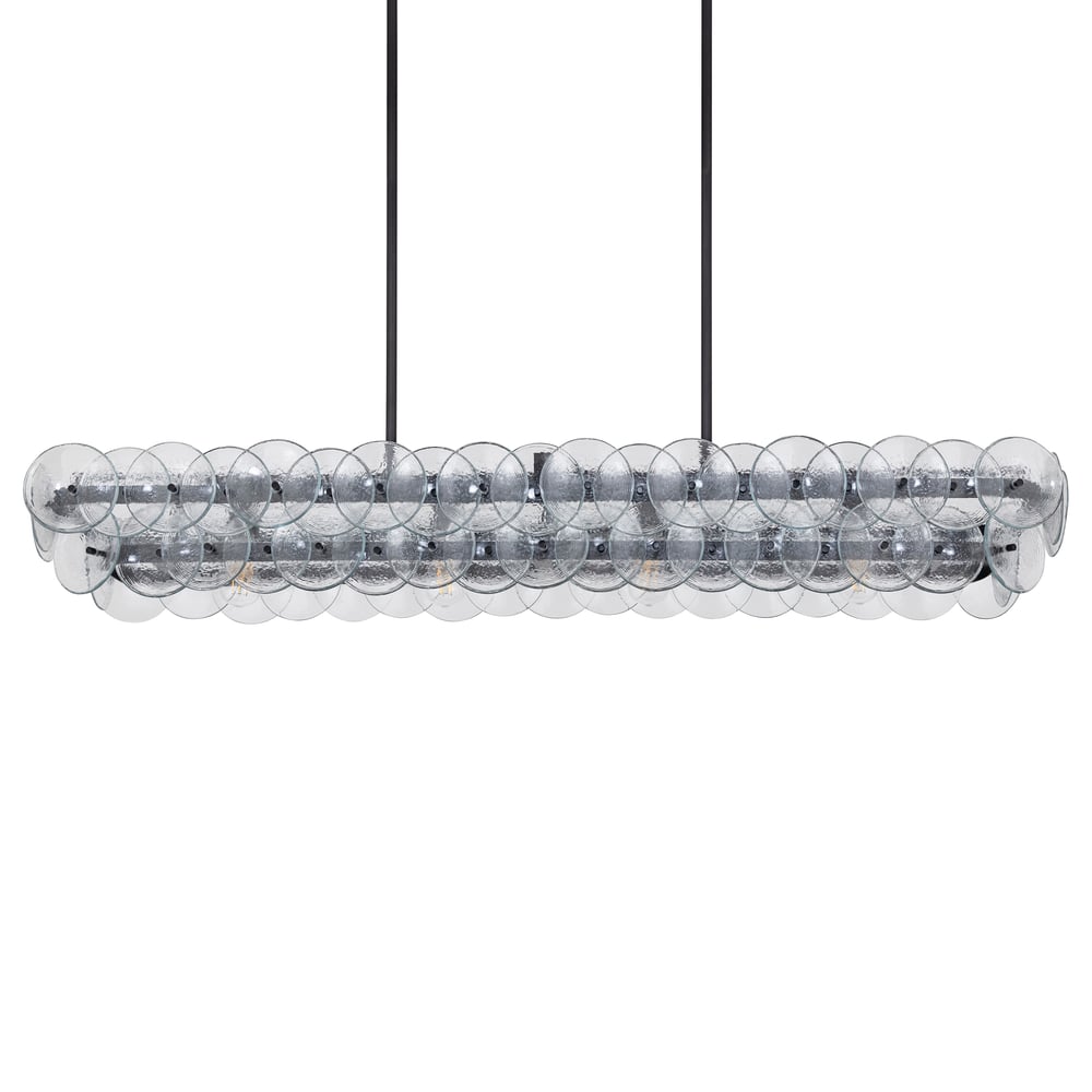 Pressed Glass Disc Linear Chandelier with Adjustable Height & LED Comp