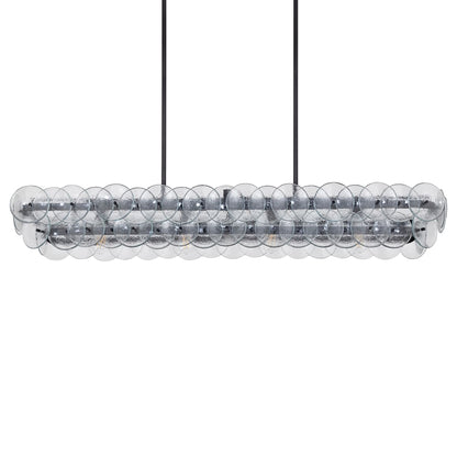 Pressed Glass Disc Linear Chandelier with Adjustable Height & LED Comp