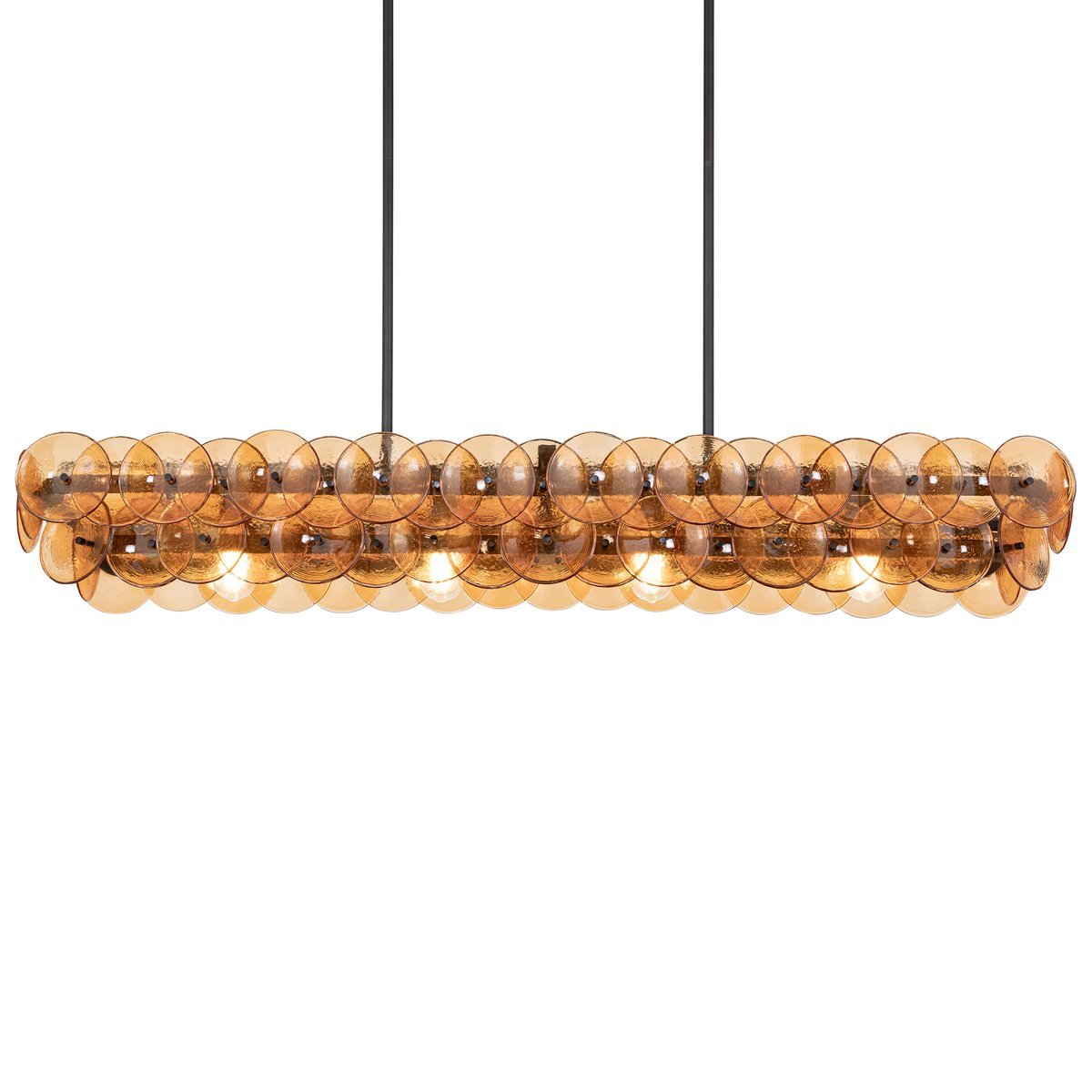 Pressed Glass Disc Linear Chandelier with Adjustable Height & LED Comp