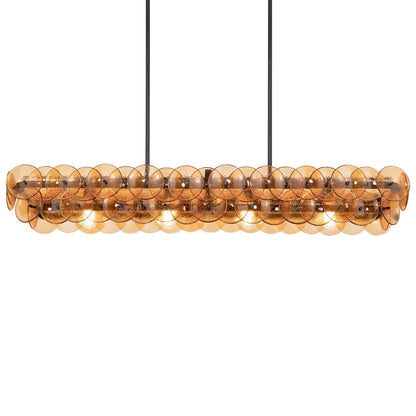 Pressed Glass Disc Linear Chandelier with Adjustable Height & LED Comp