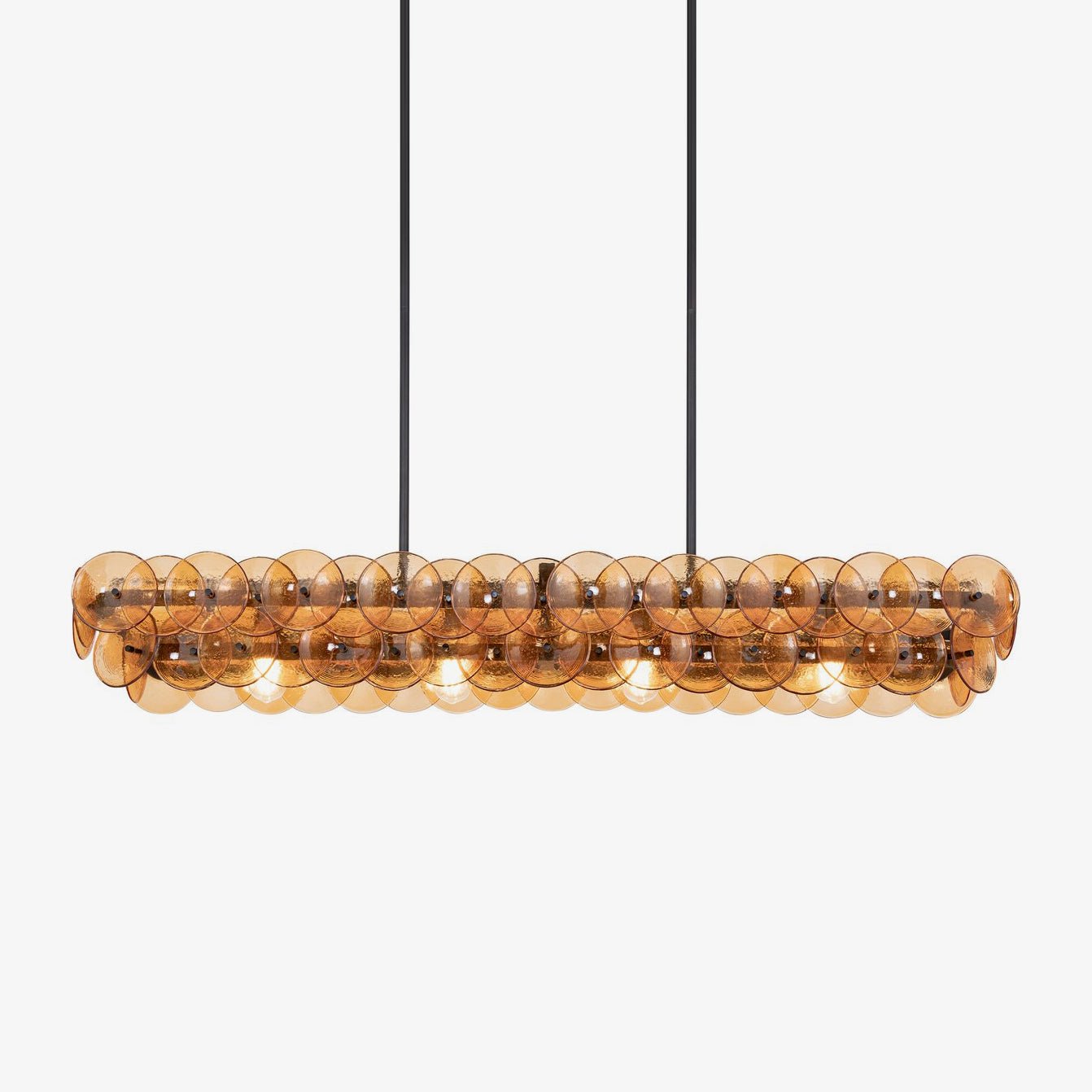 Pressed Glass Disc Linear Chandelier with Adjustable Height & LED Comp