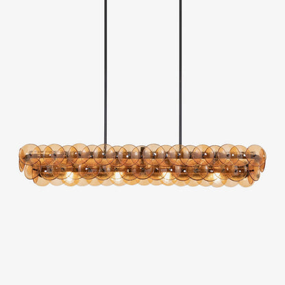 Pressed Glass Disc Linear Chandelier with Adjustable Height & LED Comp