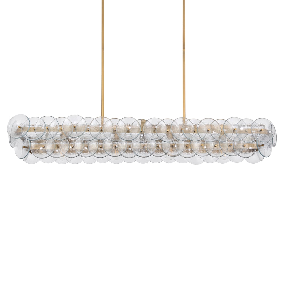 Pressed Glass Disc Linear Chandelier with Adjustable Height & LED Comp