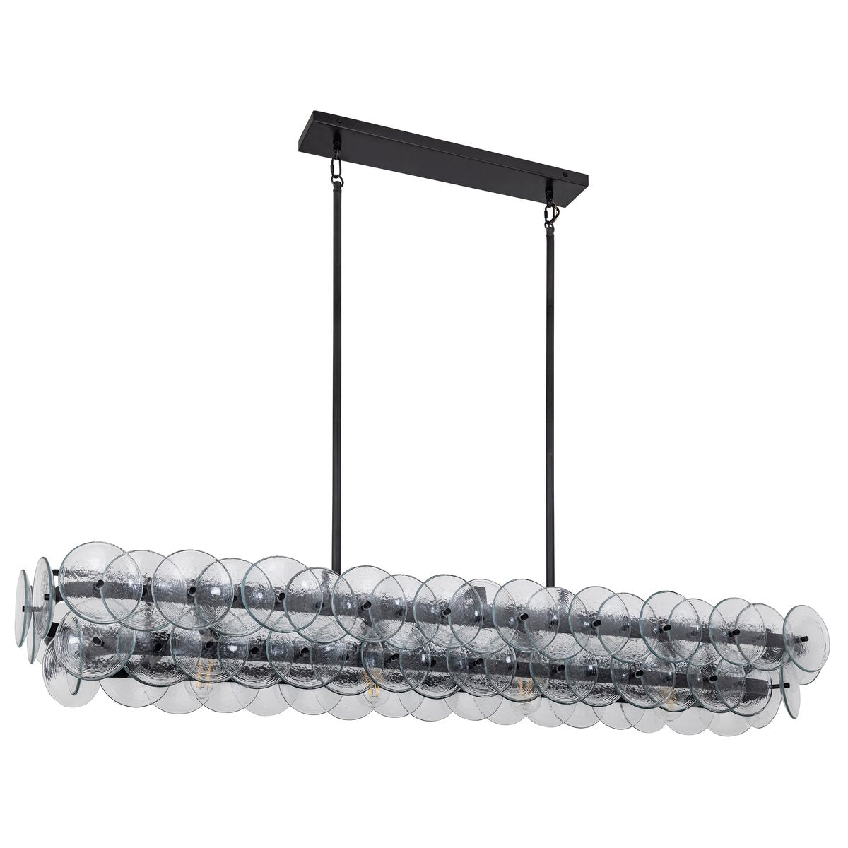 Pressed Glass Disc Linear Chandelier with Adjustable Height & LED Comp