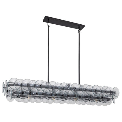 Pressed Glass Disc Linear Chandelier with Adjustable Height & LED Comp