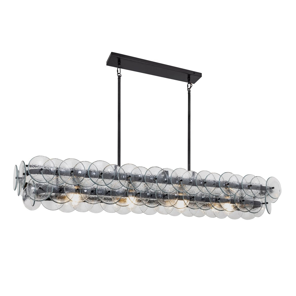 Pressed Glass Disc Linear Chandelier with Adjustable Height & LED Comp