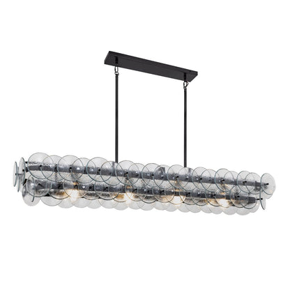 Pressed Glass Disc Linear Chandelier with Adjustable Height & LED Comp