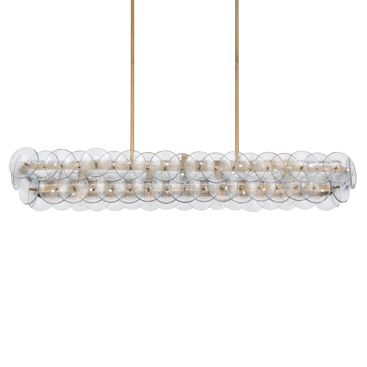 Pressed Glass Disc Linear Chandelier with Adjustable Height & LED Comp